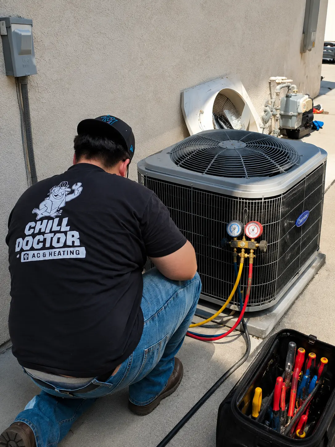 HVAC technician performing affordable AC maintenance services in Eastvale to prevent costly repairs and improve system efficiency