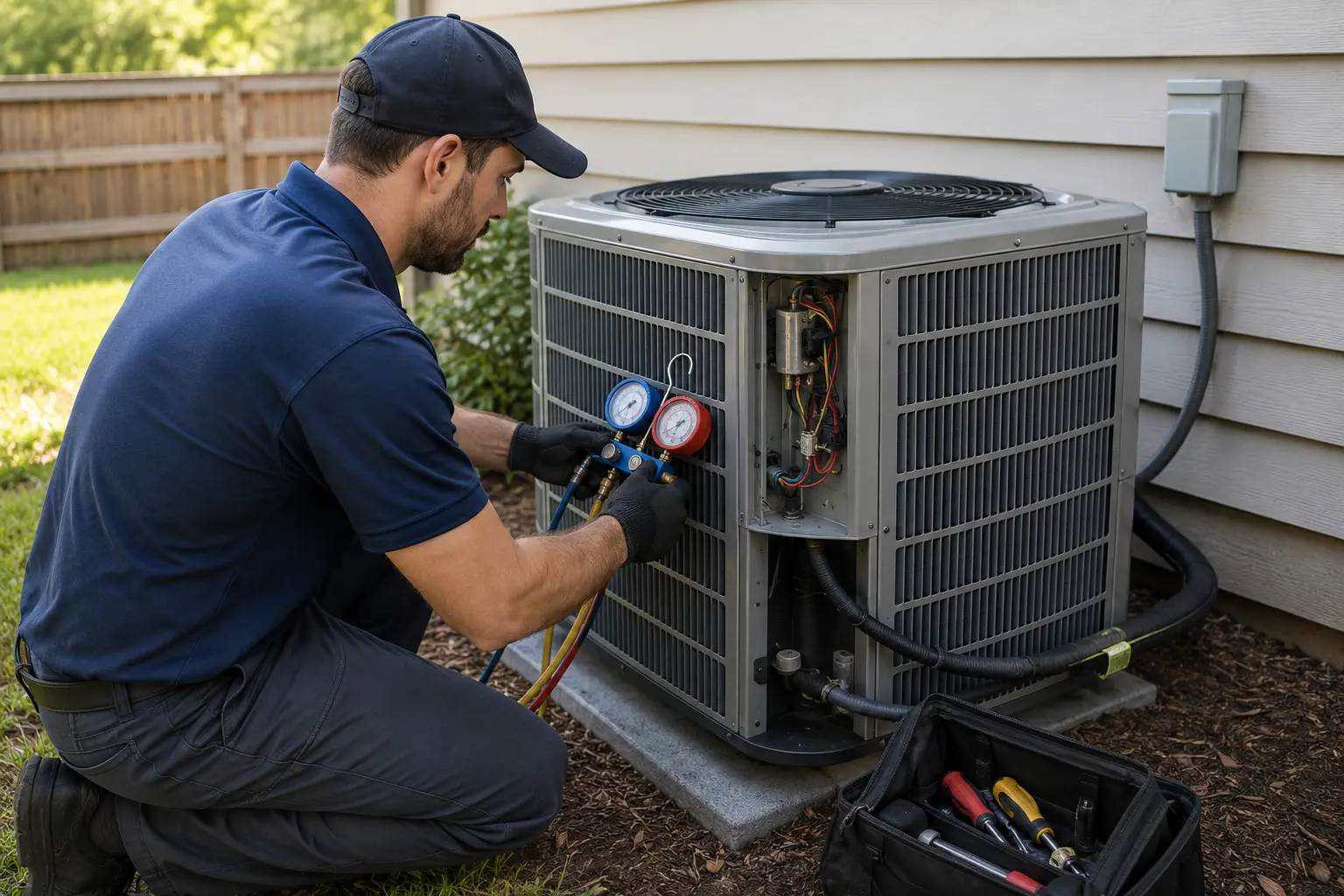 HVAC technician inspecting AC ducts affected by an overheated attic in a Corona home